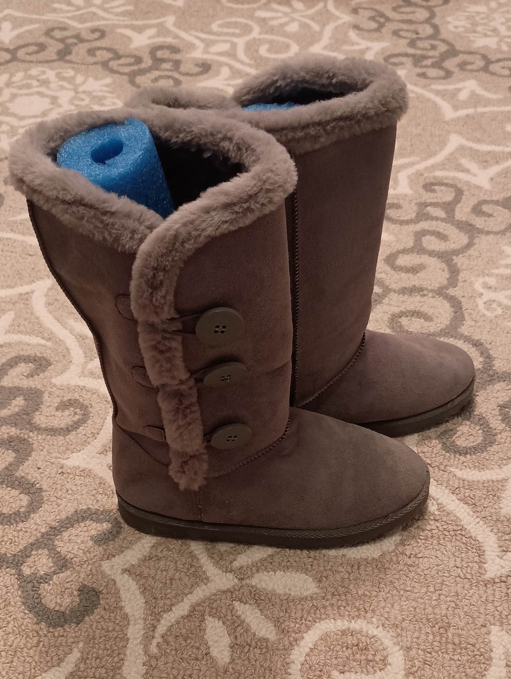 Olivia Miller Faux-Suede Winter Button Boots - Gray